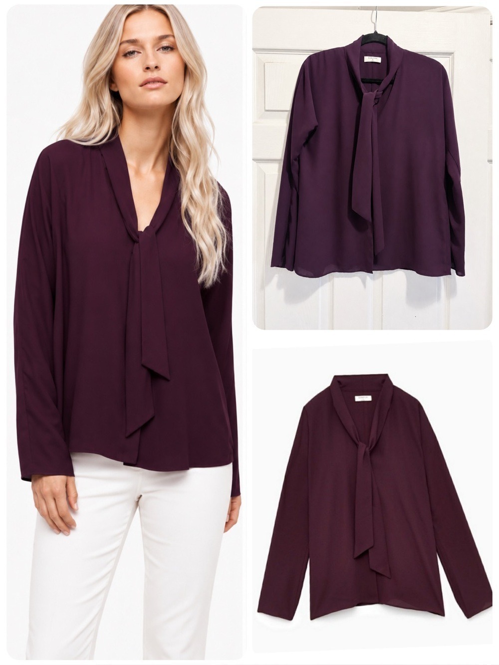 ARITZIA Babaton Longsleeve Blouse Tie Neck Dark Plum Purple Top Size XS